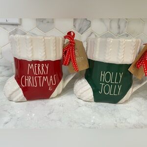 Rae Dunn Red ‘Merry Christmas’ & Green ‘Holly Jolly’ Stocking Mug Set - Set of 2